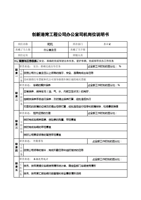 创新港湾工程公司办公室司机岗位说明书