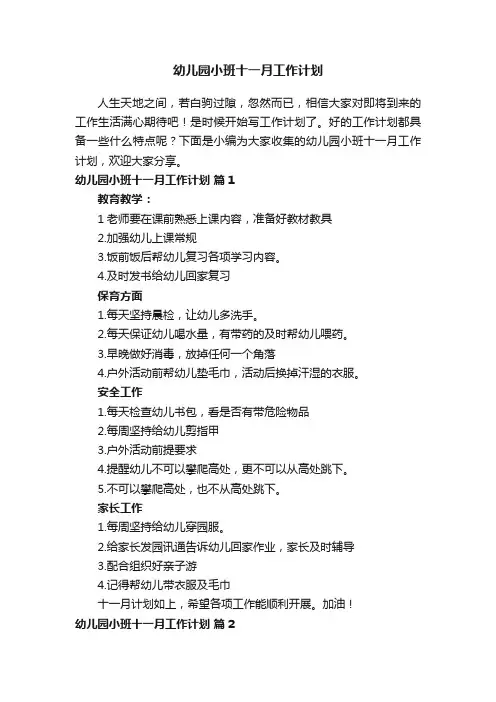 幼儿园小班十一月工作计划（通用5篇）