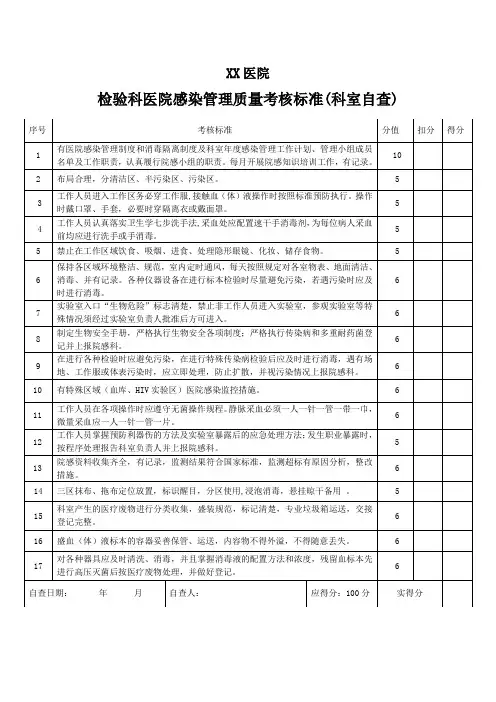 检验科考核自查表