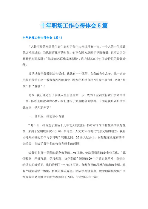 十年职场工作心得体会5篇