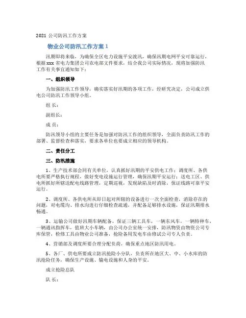物业公司防汛工作方案