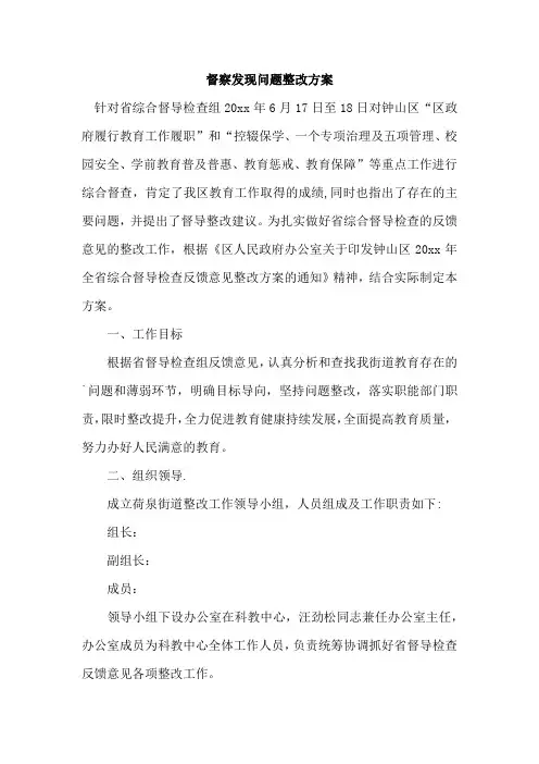 督察发现问题整改方案