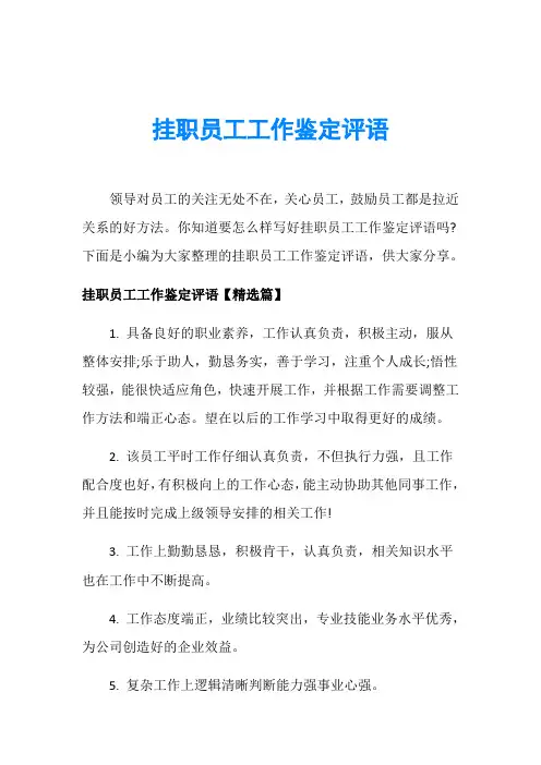 挂职员工工作鉴定评语