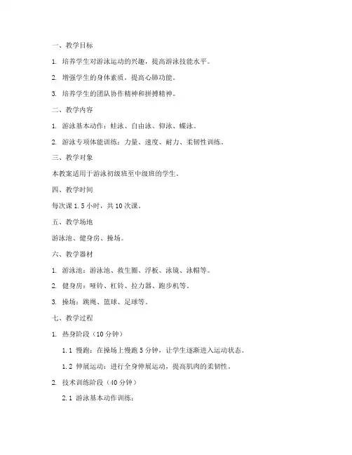 游泳体能训练教案模板范文