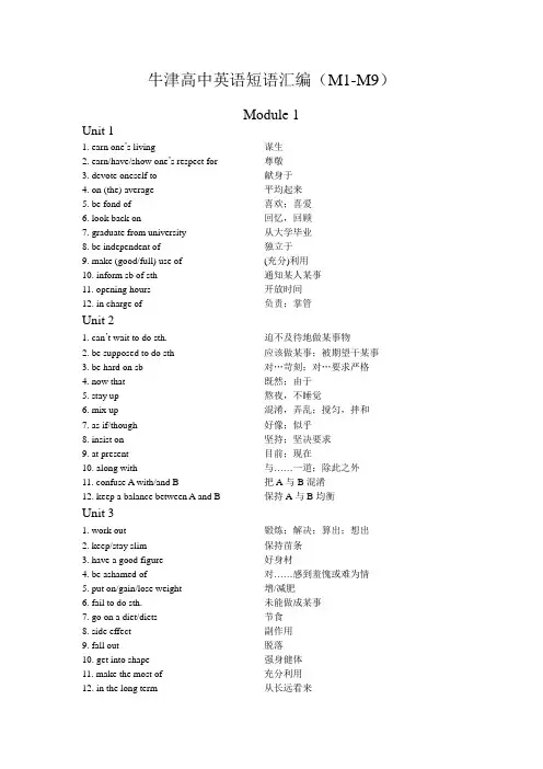 牛津高中英语短语汇编m1-9