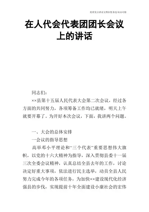 在人代会代表团团长会议上的讲话