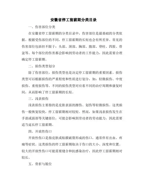 安徽省停工留薪期分类目录