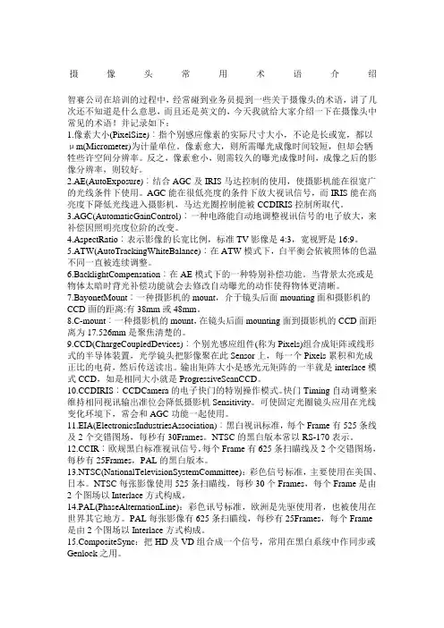 摄像头常用术语介绍