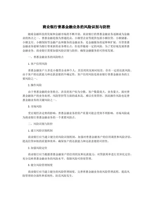 商业银行普惠金融业务的风险识别与防控