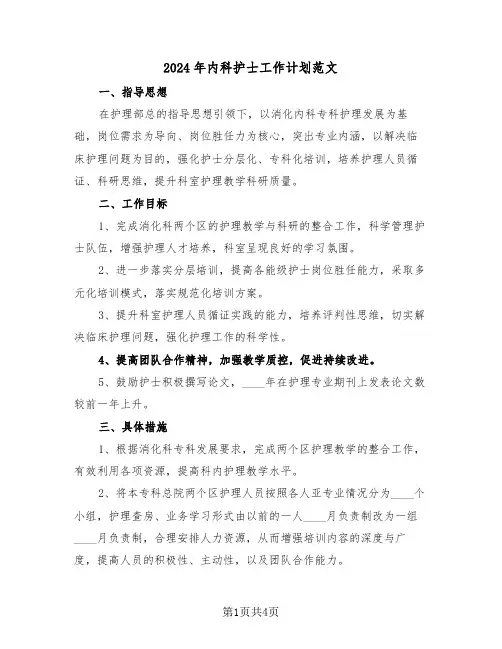 2024年内科护士工作计划范文（2篇）
