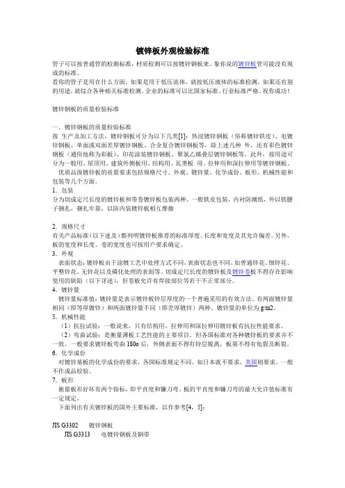 镀锌板外观检验标准