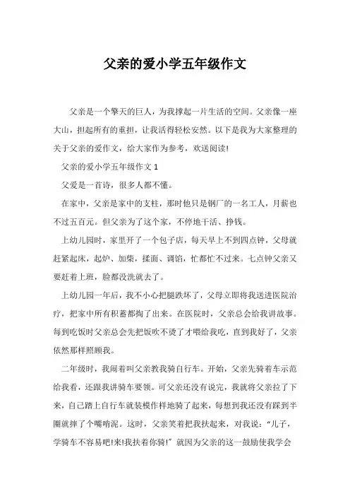 (小学五年级作文)《父亲的爱》小学五年级作文