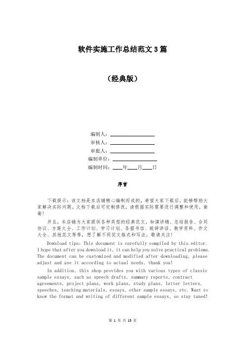 软件实施工作总结范文3篇