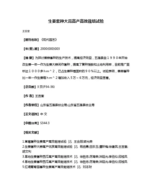 生姜套种大蒜高产高效栽培试验