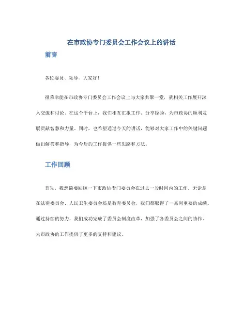 在市政协专门委员会工作会议上的讲话