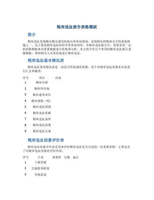 粮库选址报告表格模板