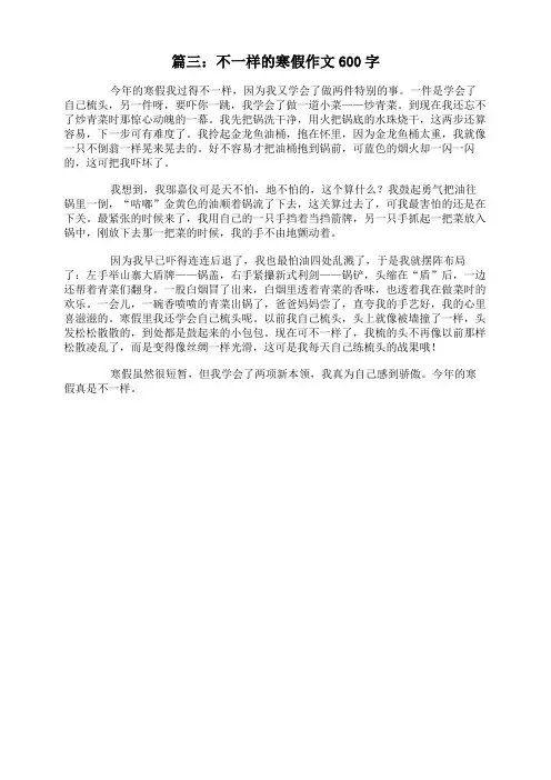 篇三：不一样的寒假作文600字