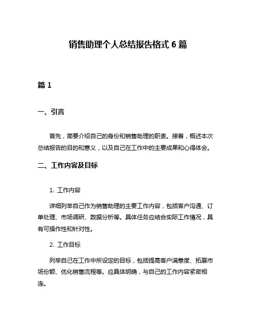 销售助理个人总结报告格式6篇