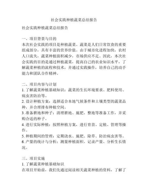 社会实践种植蔬菜总结报告