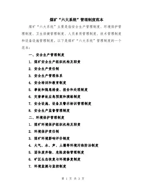 煤矿“六大系统”管理制度范本