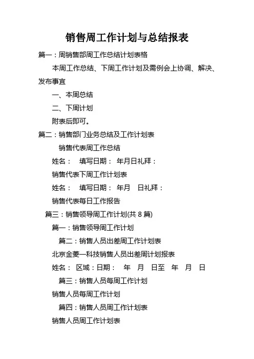 销售周工作计划与总结报表doc