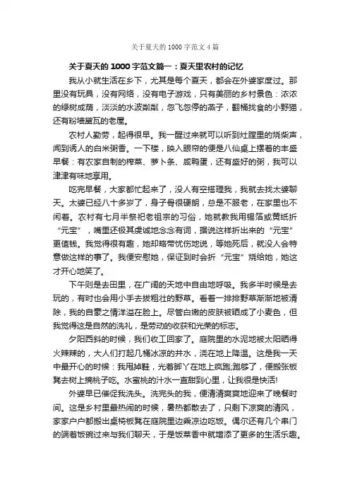 关于夏天的1000字范文4篇_描写夏天的作文_
