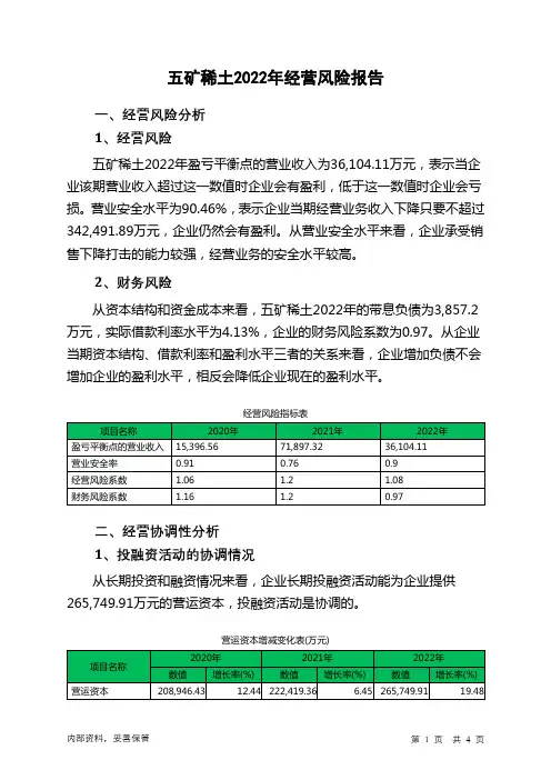 000831五矿稀土2022年经营风险报告
