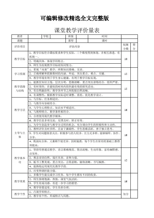 课堂教学评价量表可修改全文