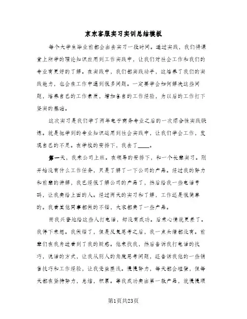 2024年京东客服实习实训总结模板（6篇）