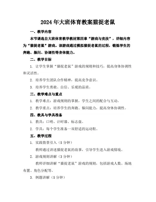 2024年大班体育教案猫捉老鼠
