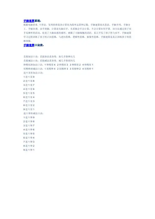 首脑速算口诀表