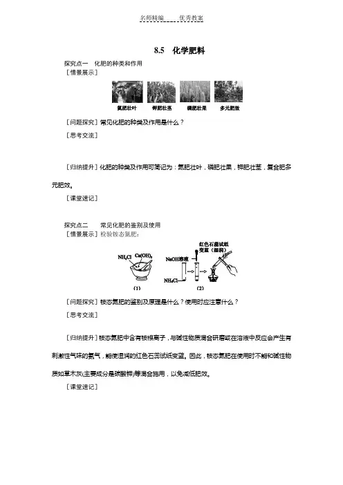 粤教版化学九下8.5《化学肥料》word导学案