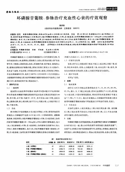 环磷腺苷葡胺﹑参脉治疗充血性心衰的疗效观察