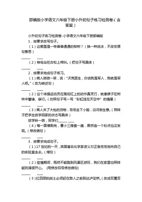 部编版小学语文六年级下册小升初句子练习检测卷-(含答案)_3