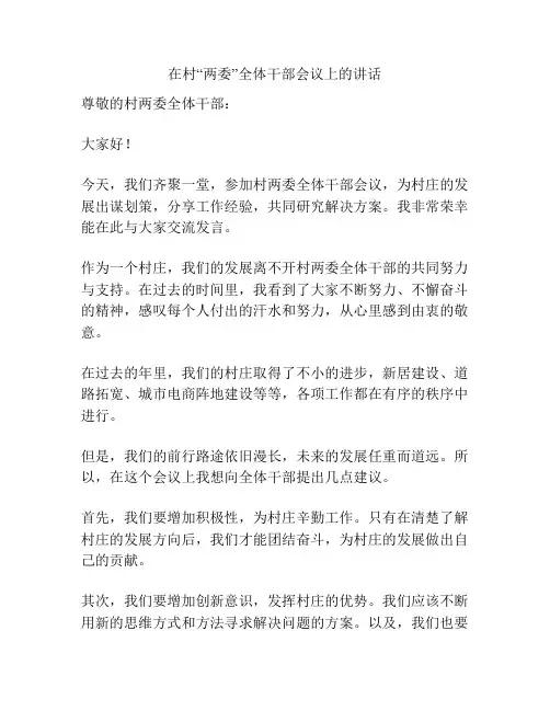 在村“两委”全体干部会议上的讲话