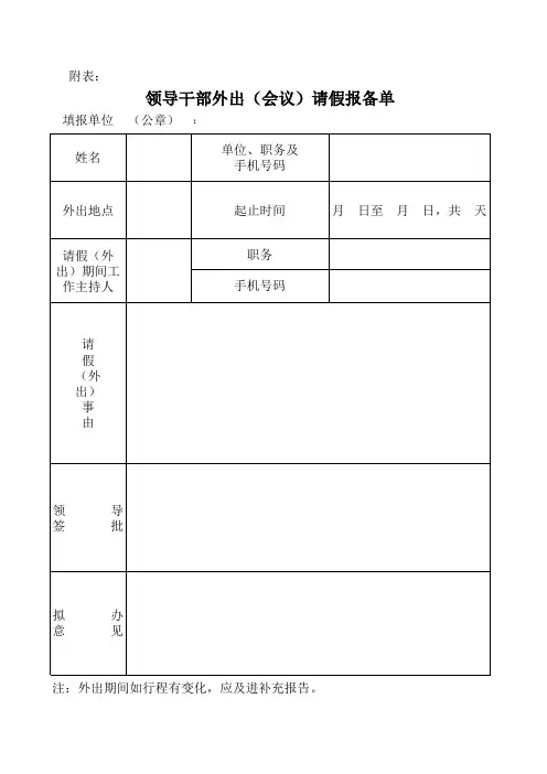 领导干部外出(会议)请假报备单
