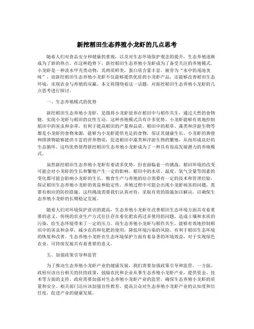 新挖稻田生态养殖小龙虾的几点思考