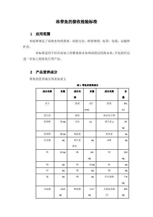 冻带鱼的接收检验标准