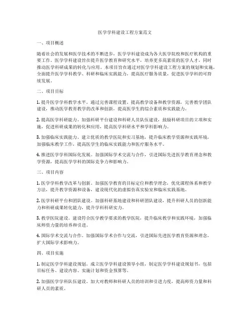 医学学科建设工程方案范文