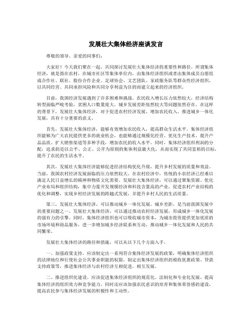 发展壮大集体经济座谈发言