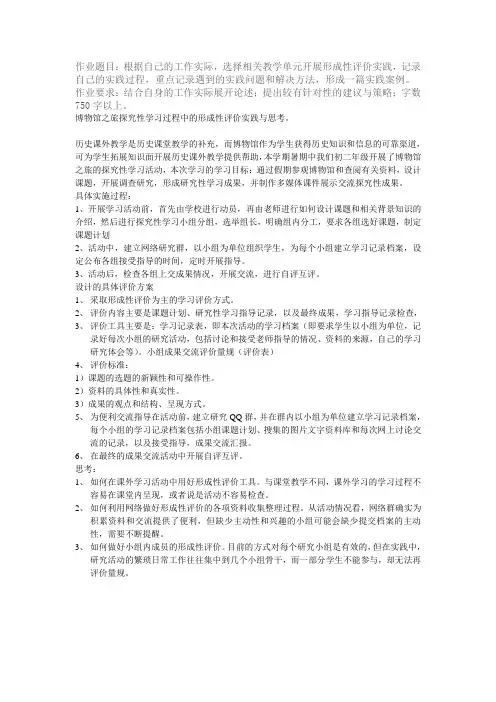 历史课外拓展活动中的形成性评价