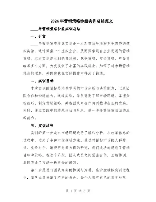2024年营销策略沙盘实训总结范文
