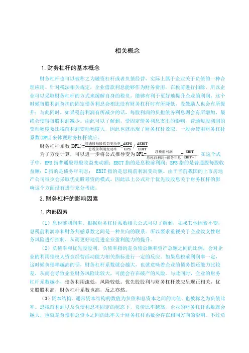 财务杠杆相关概念和理论