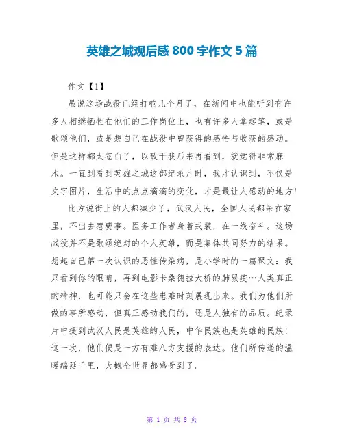 英雄之城观后感800字作文5篇