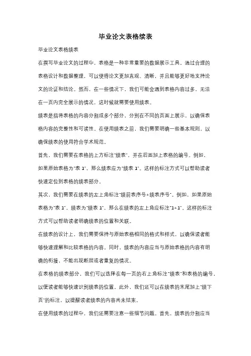 毕业论文表格续表