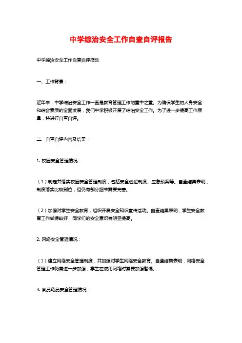 中学综治安全工作自查自评报告