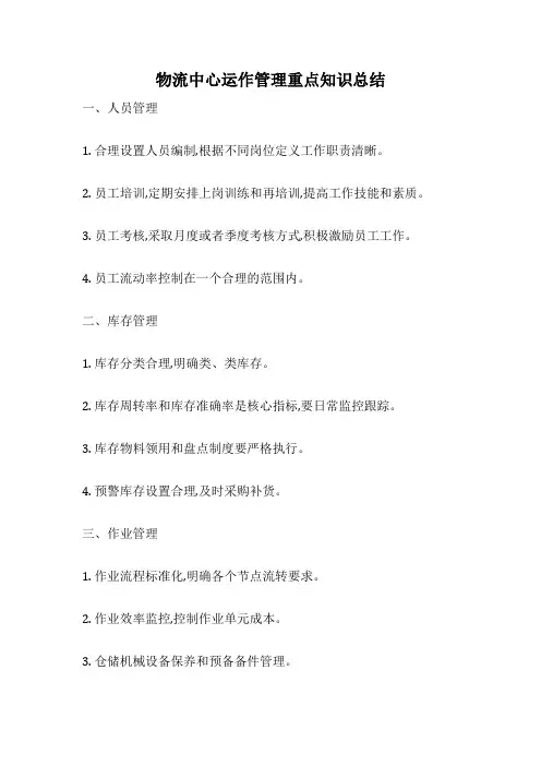 物流中心运作管理重点知识总结
