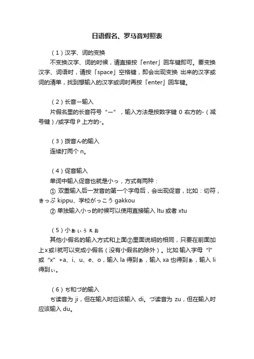 日语假名、罗马音对照表