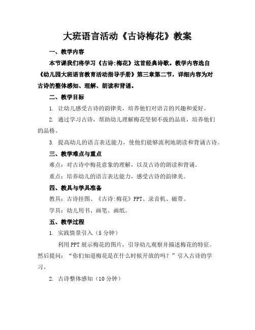 大班语言活动《古诗梅花》教案