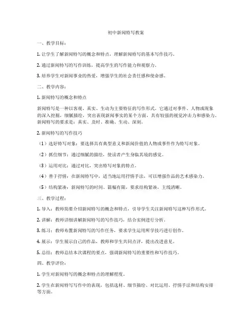 初中新闻特写教案